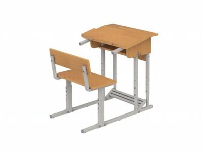 Парта "Эрисмана" 1-местная 2-4 г/р со скамьей  (бук, м/к серый, квадратная труба)