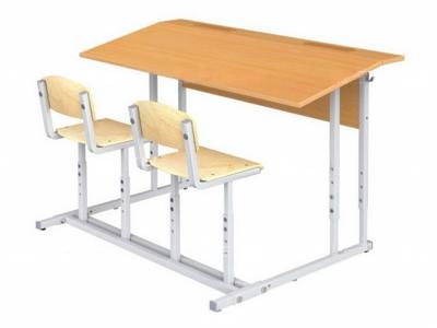 Парта школьная 2-местная 2-4 г/р с наклоном столешницы 10° регулируемая со стульями  (бук и фанера, м/к серый, квадратная труба)