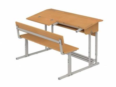 Парта "Эрисмана" 2-местная 2-4 г/р со скамьей  (бук, м/к серый, квадратная труба)