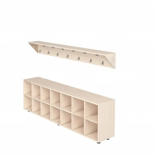 Вешалка напольная пристенная с тумбой для обуви на 14 мест дуб молочный