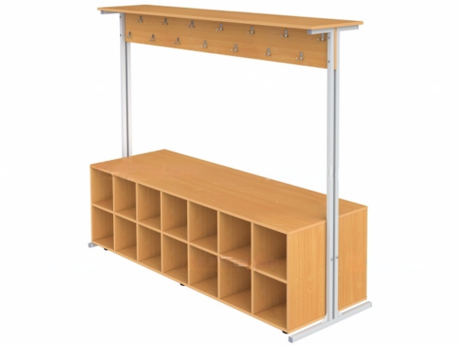 Вешалка напольная двухсторонняя с тумбой для обуви на 28 мест бук бавария