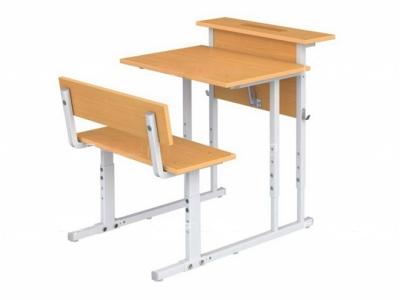 Парта школьная 1-местная 2-4 г/р с наклоном столешницы 0-35° регулируемая с полкой и скамьей  (бук, м/к серый, квадратная труба)