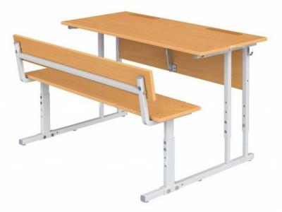 Парта школьная 2-местная 2-4 г/р с наклоном столешницы 0-35° регулируемая со скамьей  (бук, м/к серый, квадратная труба)