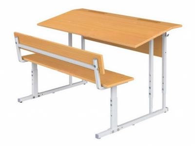 Парта школьная 2-местная 2-4 г/р с наклоном столешницы 10° регулируемая со скамьей  (бук, м/к серый, квадратная труба)