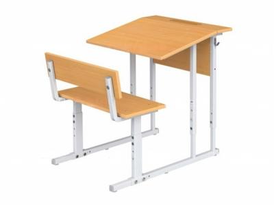 Парта школьная 1-местная 2-4 г/р с наклоном столешницы 10° регулируемая со скамьей  (бук, м/к серый, квадратная труба)