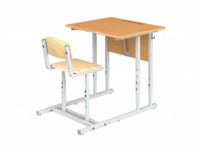 Парта школьная 1-местная 2-4 г/р с наклоном столешницы 0-35° регулируемая со стулом  (бук и фанера, м/к серый, квадратная труба)