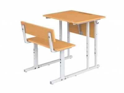 Парта школьная 1-местная 2-4 г/р с наклоном столешницы 0-35° регулируемая со скамьей  (бук, м/к серый, квадратная труба)