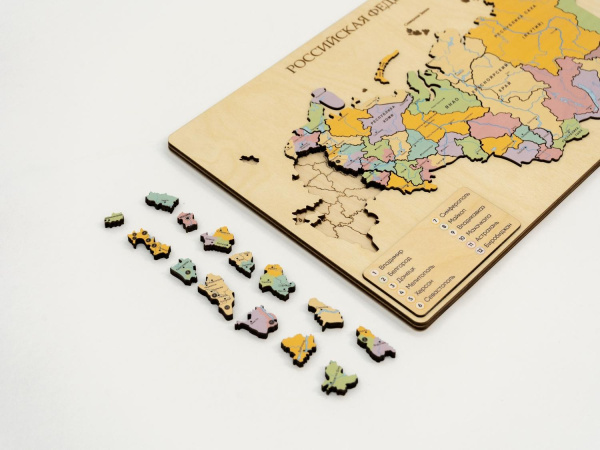 Пазл из дерева - Административная карта России "Родина Моя" 522х308х10мм