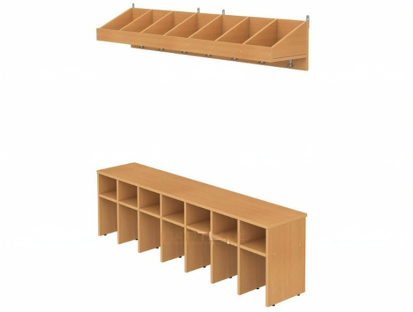 Вешалка напольная пристенная с тумбой для обуви и полкой на 7 мест бук бавария