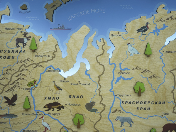 Декоративная карта России из дерева на стену «Родина моя»  большая