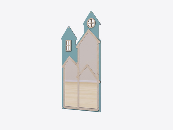 Настенная панель с безопасным зеркалом «Домик» (голубой)