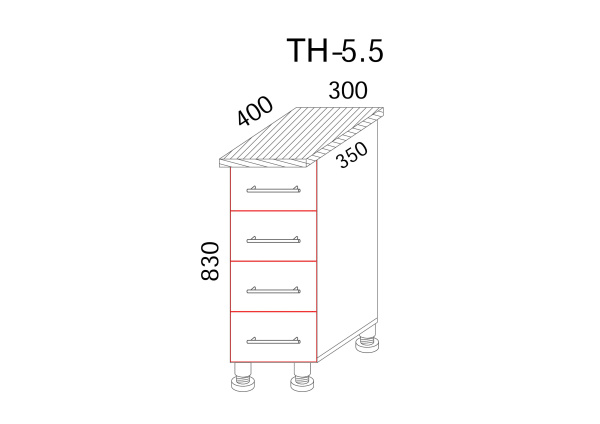 Тумба разделочная с ящиками 300х400
