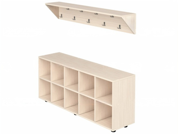 Вешалка напольная пристенная с тумбой для обуви на 10 мест дуб молочный