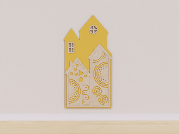 Настенная панель с тактильными узорами «Домик» (желтый)
