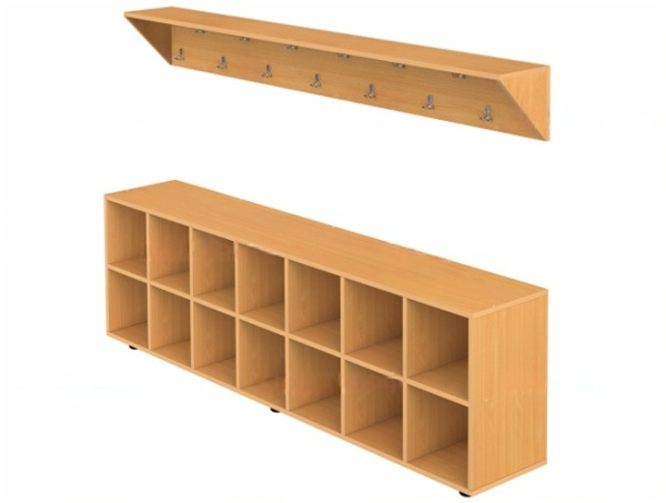 Вешалка напольная пристенная с тумбой для обуви на 14 мест бук бавария