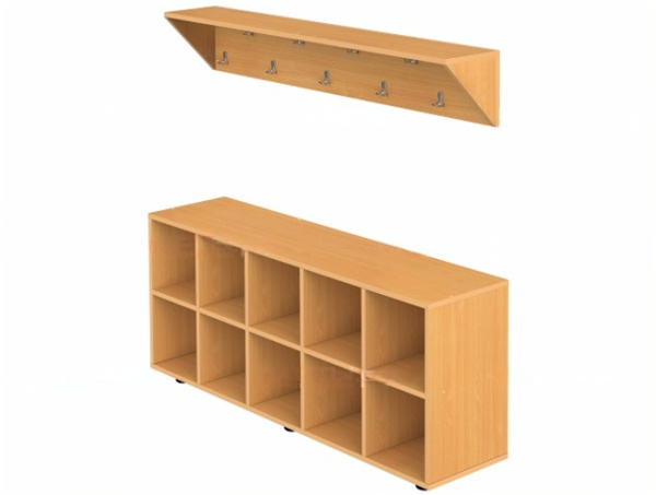 Вешалка напольная пристенная с тумбой для обуви на 10 мест бук бавария