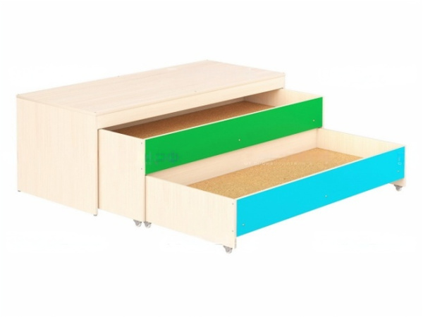 Кровать-тумба двухъярусная выкатная в коробе для детских садов дуб молочный цветная