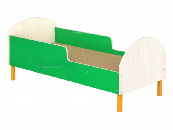 Кроватка для детского сада на металлических ножках с бортиками 1-спальная дуб молочный цветной