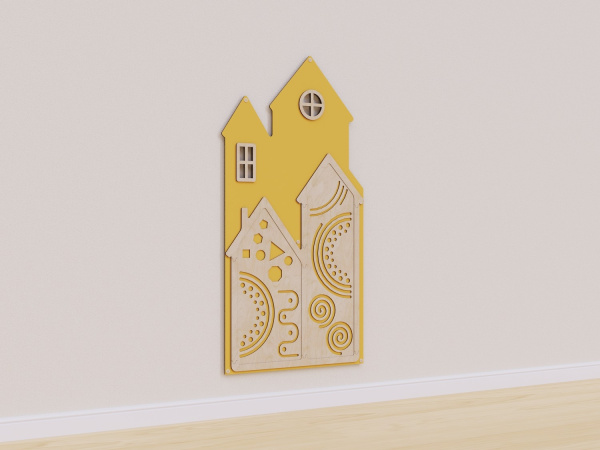 Настенная панель с тактильными узорами «Домик» (желтый)