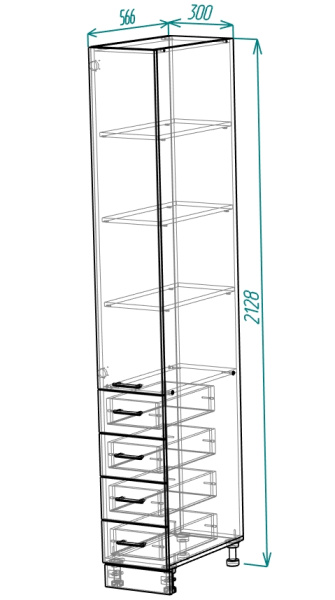 Пенал кухонный 300*600 МДФ глянец