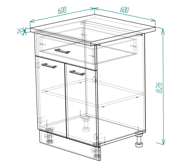 Тумба разделочная 600*600 с ящиком МДФ глянец