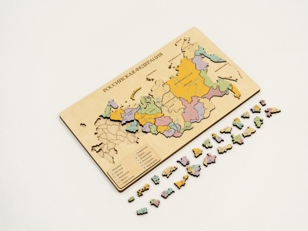 Пазл из дерева - Административная карта России "Родина Моя" 522х308х10мм