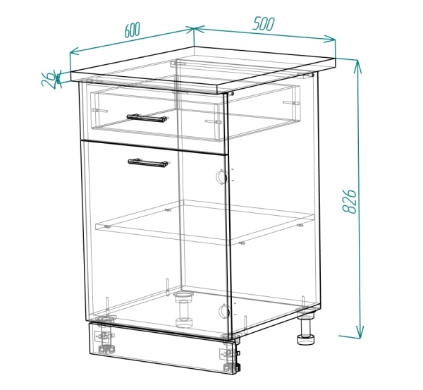 Тумба разделочная с ящиком 500*600 МДФ глянец
