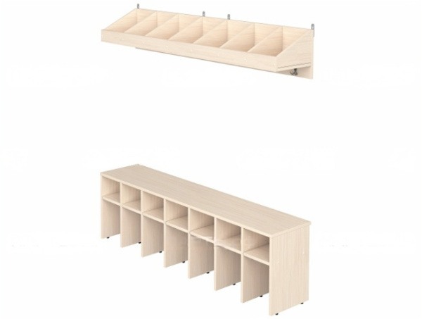 Вешалка напольная пристенная с тумбой для обуви и полкой на 7 мест дуб молочный