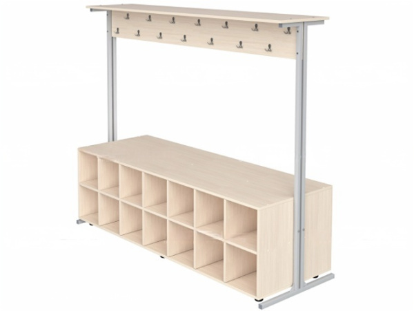 Вешалка напольная двухсторонняя с тумбой для обуви на 28 мест дуб молочный