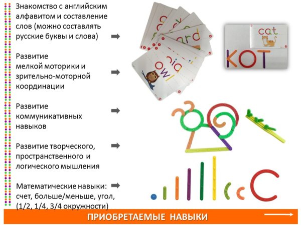 Палочки счетные Геостикс (200 дет.). Конструктор слов с карточками (23 шт.)