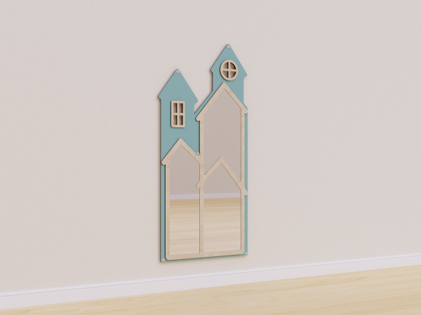 Настенная панель с безопасным зеркалом «Домик» (голубой)