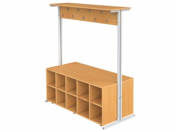 Вешалка напольная двухсторонняя с тумбой для обуви на 20 мест бук бавария