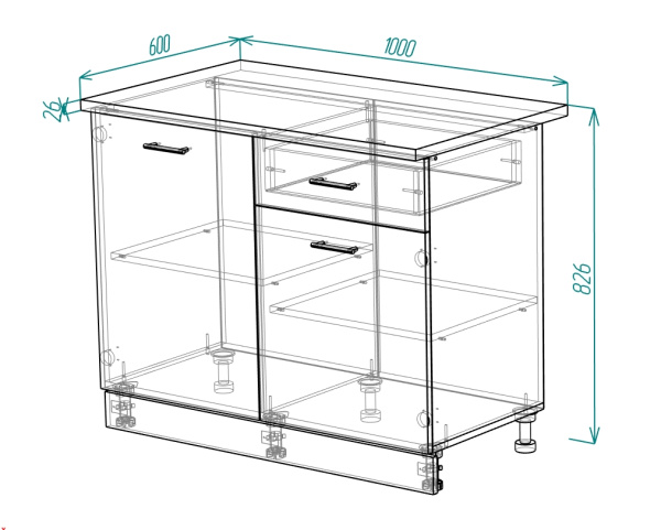 Тумба разделочная 800*600 с полкой и ящиком МДФ глянец
