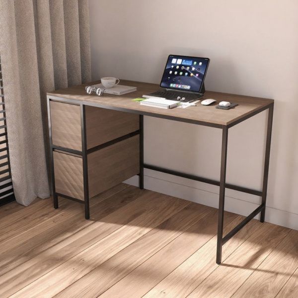 Стол УНИВЕРСАЛ 2  на металлокаркасе с  приставной тумбой 750х1200х600мм черный