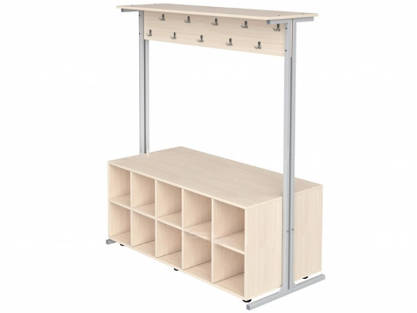 Вешалка напольная двухсторонняя с тумбой для обуви на 20 мест дуб молочный