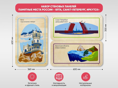 Набор стеновых панелей «Памятные места России - Ялта, Санкт-Петербург, Иркутск»
