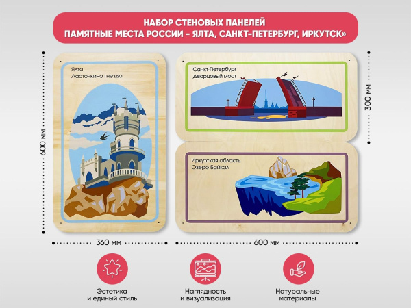 Набор стеновых панелей «Памятные места России - Ялта, Санкт-Петербург, Иркутск»