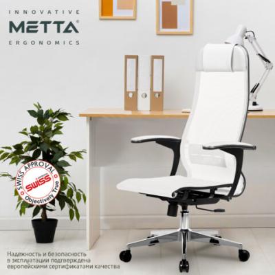 Кресло офисное МЕТТА "К-4-Т" хром, прочная сетка, сиденье и спинка регулируемые, белое