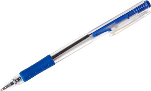 Ручка шариковая автомат. "OfficeSpace" 1мм. синяя, прозрач. корпус, резиновый грип 