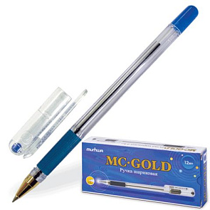 Ручка шариковая "MC Gold" 0,5мм. синяя (на масл. основе, прозр. корпус, резин. грип) 