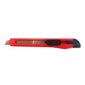 Нож канцелярский 9мм. цветной пласт. корпус красный 