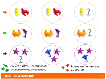 Материал счетный фигурки "Морские обитатели" (84 шт., 14 видов, 6 цветов)