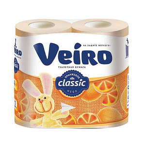 Бумага туалетная "Linia Veiro Classic" 2-х слойная, 4 рулона, оранжевая 