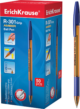 Ручка шариковая "R-301. Grip Amber" 1мм. синяя, корпус тонир. оранж. 