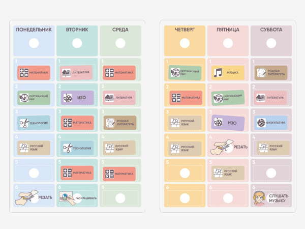 Карточки ПЭКС: визуальные опоры «Расписание уроков» (начальная школа)