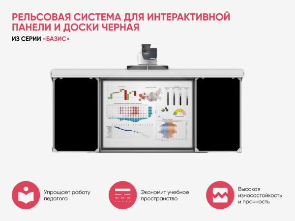 Рельсовая система для интерактивной панели и доски черная из серии «Базис»