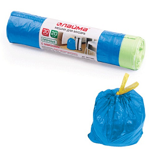 Пакеты для мусора 30л. "Лайма"., 20 шт. (12 мкм.) синие, с завязками 