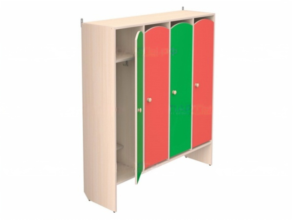 Шкафчик для детского сада для раздевалок 4-секционный дуб молочный цветной