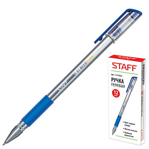 Ручка гелевая "Staff" 0,5мм. синяя, резин.держатель. 