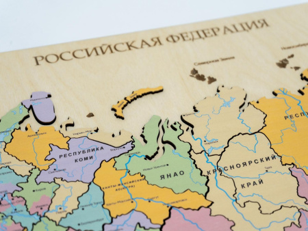 Пазл из дерева - Административная карта России "Родина Моя" 522х308х10мм